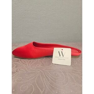 Worthington Roset Womens Red Square Toe Flat Mules Memory Foam 5M New